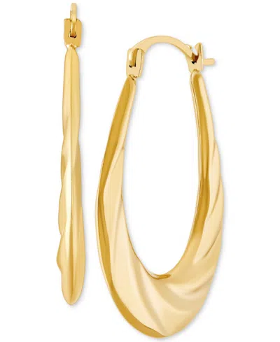 Macy's Oval Swirl Texture Polished Medium Hoop Earrings In 14k Gold
