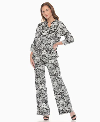 White Mark Women's 2-piece Floral Print Tunic Top And Pants Set