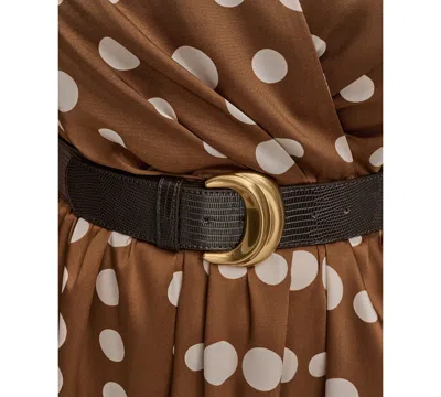 Donna Karan Donna Kaaran New York Plus Size Polka-dot Belted Midi Dress In Brown