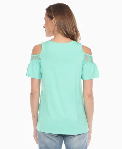 White Mark Women's Cold Shoulder Lace Trim Knit Top In Green