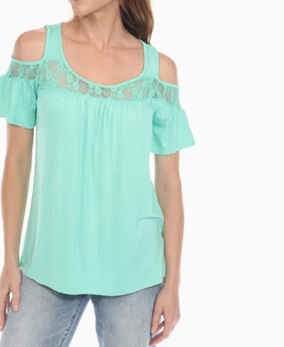 White Mark Women's Cold Shoulder Lace Trim Knit Top In Green
