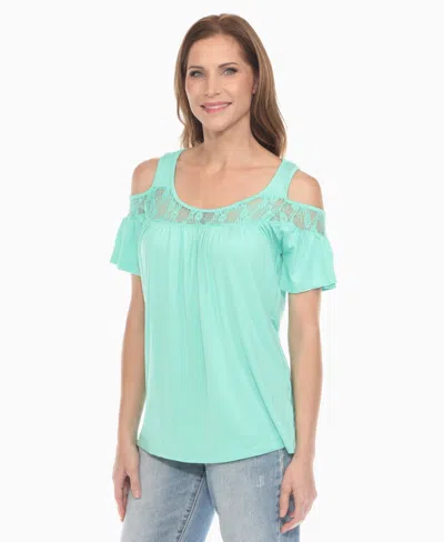 White Mark Women's Cold Shoulder Lace Trim Knit Top In Green