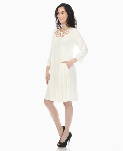 White Mark Women's Criss Cross Neckline A-line Dress In White