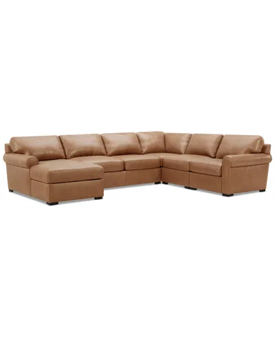 Macy's Radley Roll Arm 132" 6-pc. Leather Square Corner Chaise Sectional, Exclusively At