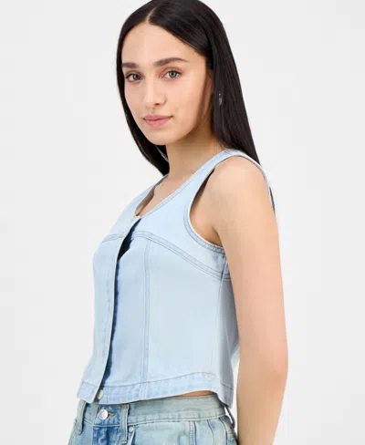 And Now This Petite Button-front Denim Vest, Exclusively At Macy's