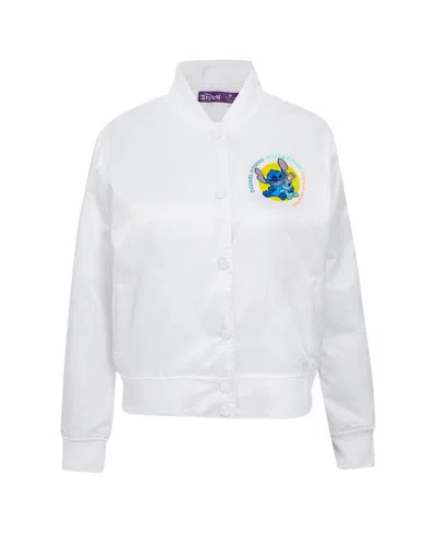 Freeze Max Women's White Lilo And Stitch Scrump Stitch Full-snap Satin Jacket
