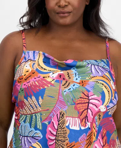 Tahari Asl Plus Size Printed Satin Draped-neck Camisole Top
