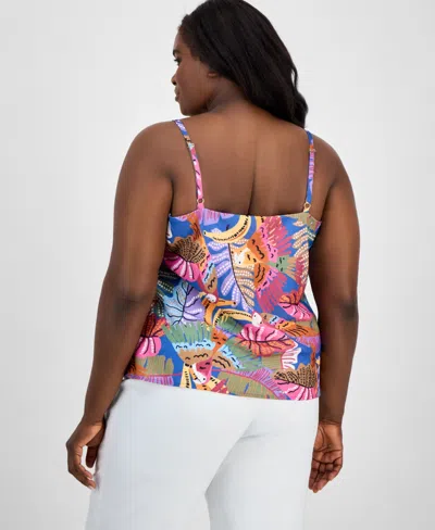 Tahari Asl Plus Size Printed Satin Draped-neck Camisole Top