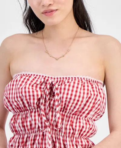 Rebellious One Juniors' Gingham Shirred Strapless Top In Multi