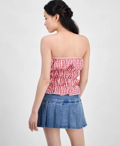 Rebellious One Juniors' Gingham Shirred Strapless Top In Multi