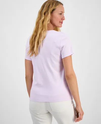 Style & Co Women's Short Sleeve V-neck Cotton Top, Created For Macy's In Neutral