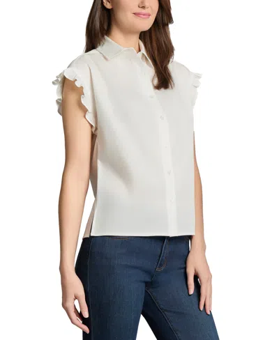 Jones New York Women's Ruffled-cuff Short-sleeve Blouse In Gray