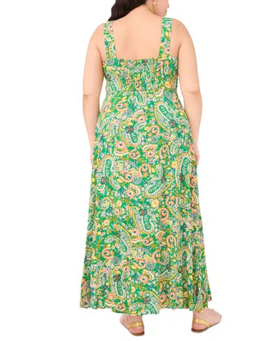 Vince Camuto Plus Size Printed Square-neck Sleeveless Maxi Dress In Green