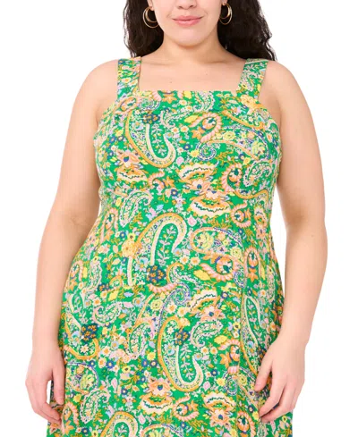Vince Camuto Plus Size Printed Square-neck Sleeveless Maxi Dress In Green