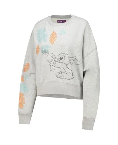 Freeze Max Women's Heather Gray Lilo And Stitch Hold On Tight Loose Fit Cropped Pullover Sweatshirt