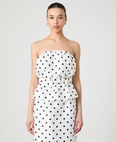 French Connection Polka Dot Strapless Peplum Top In White