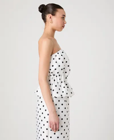 French Connection Polka Dot Strapless Peplum Top In White
