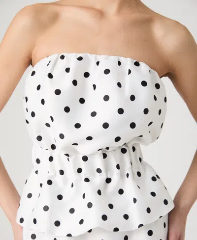 French Connection Polka Dot Strapless Peplum Top In White