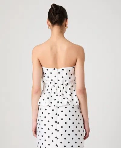French Connection Polka Dot Strapless Peplum Top In White