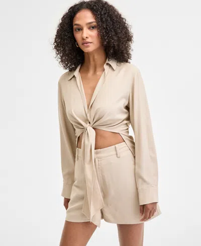 Bar Iii Womens Linen Tie Front Top Shorts Exclusively At Macys In Brown
