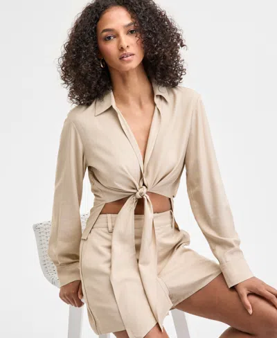 Bar Iii Womens Linen Tie Front Top Shorts Exclusively At Macys In Brown