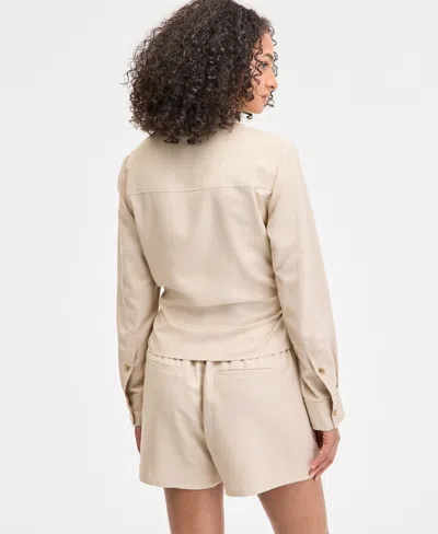 Bar Iii Womens Linen Tie Front Top Shorts Exclusively At Macys In Brown