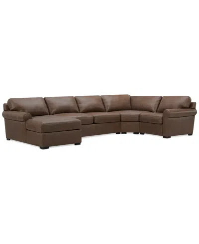 Macy's Nevio 157" 6-pc. Leather Sectional With 2 Power Recliners, Headrests And Chaise, Created For