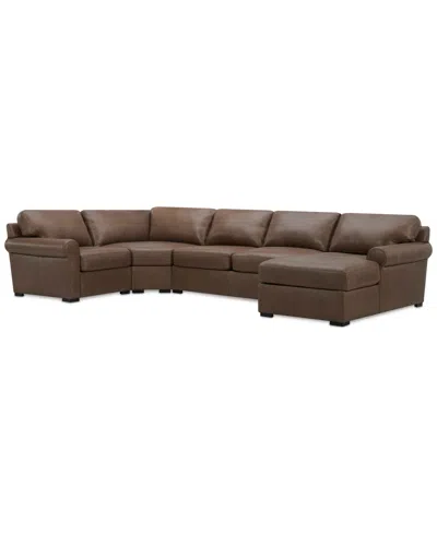 Macy's Nevio 157" 6-pc. Leather Sectional With 2 Power Recliners, Headrests And Chaise, Created For