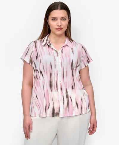 Dkny Plus Size Printed Short-sleeve Button-front Shirt