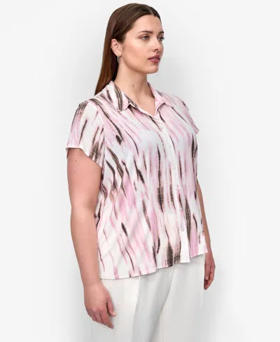 Dkny Plus Size Printed Short-sleeve Button-front Shirt