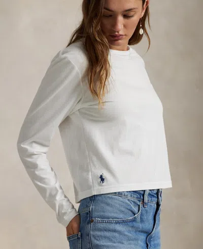 Polo Ralph Lauren Long Sleeve Cotton Crop Top In White