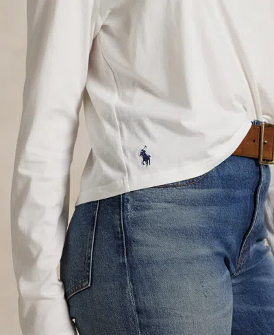 Polo Ralph Lauren Long Sleeve Cotton Crop Top In White