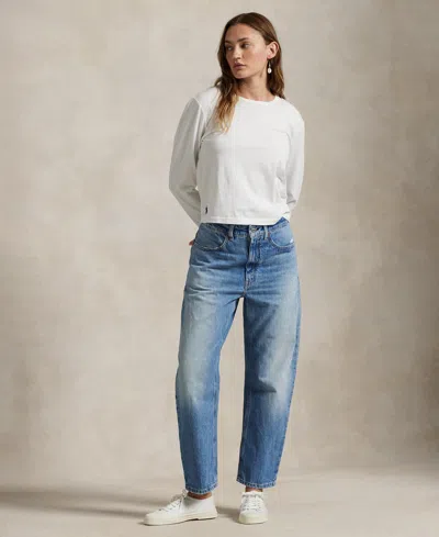 Polo Ralph Lauren Long Sleeve Cotton Crop Top In White