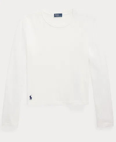 Polo Ralph Lauren Long Sleeve Cotton Crop Top In White
