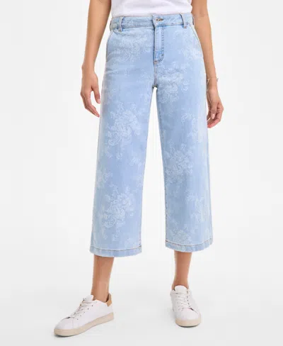 STYLE & CO WOMEN'S PRINTED CROPPED WIDE-LEG JEANS, EXCLUSIVELY AT MACY'S 