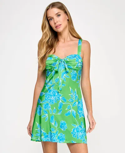City Studios Juniors' Floral-print Tie-front A-line Dress