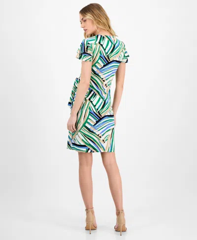 Anne Klein Plus Size Flutter-sleeve Classic Faux-wrap Dress In Green