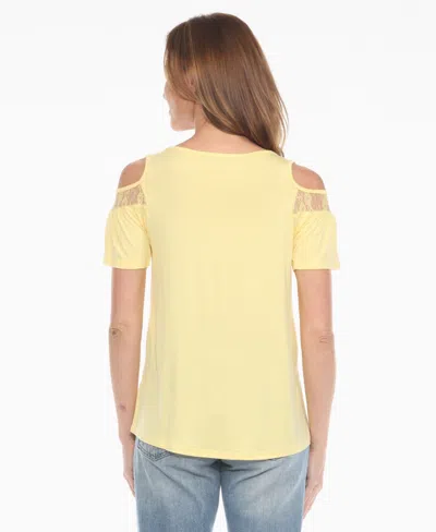White Mark Women's Cold Shoulder Lace Trim Knit Top In Yellow