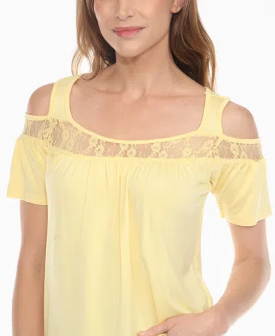 White Mark Women's Cold Shoulder Lace Trim Knit Top In Yellow