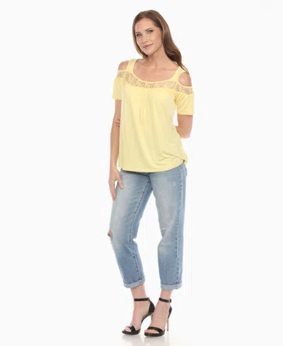 White Mark Women's Cold Shoulder Lace Trim Knit Top In Yellow