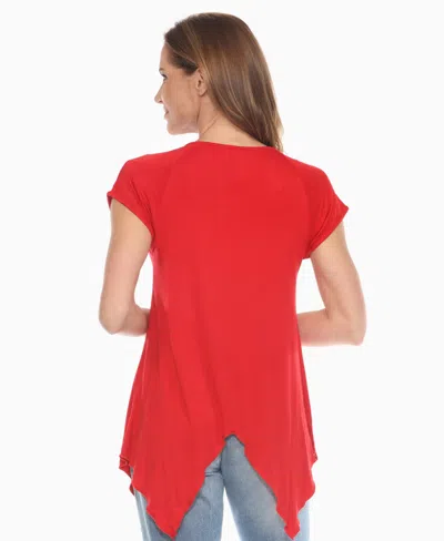 White Mark Women's Beaded Angled Hem Knit Top In Red