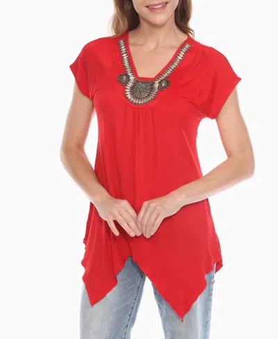 White Mark Women's Beaded Angled Hem Knit Top In Red