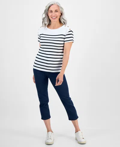 Style & Co Petite Cotton Button-shoulder Tee, Exclusively At Macy's