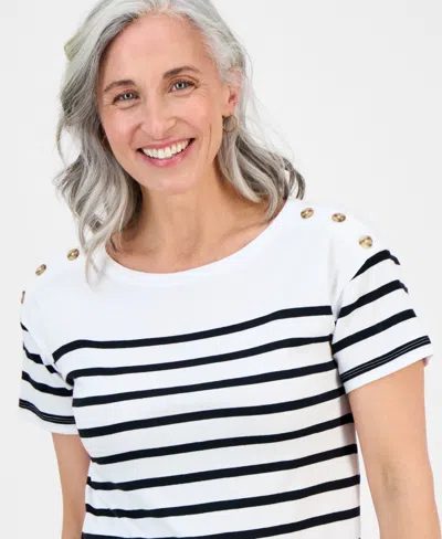 Style & Co Petite Cotton Button-shoulder Tee, Exclusively At Macy's
