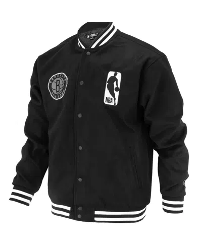 Fisll Men's And Women's Black Brooklyn Nets Logoman Shadow Collection Full-snap Varsity Jacket