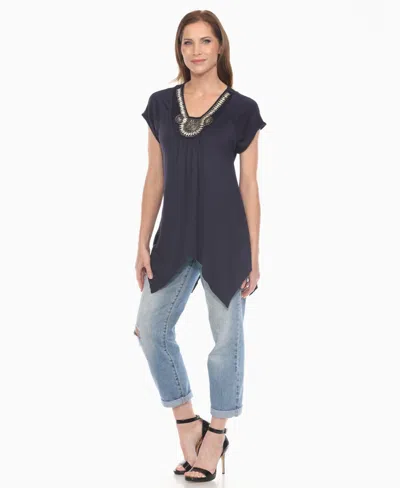 White Mark Women's Beaded Angled Hem Knit Top