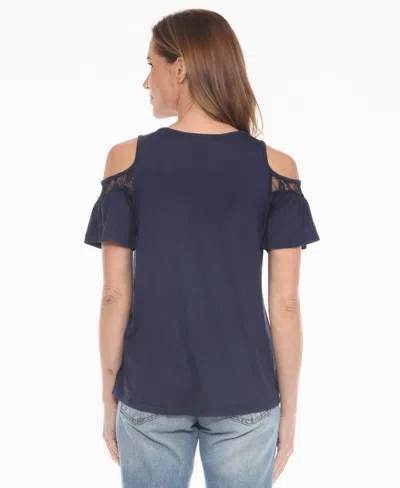 White Mark Women's Cold Shoulder Lace Trim Knit Top In Blue