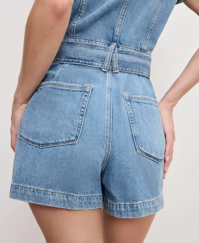 Good American Womens Indigo786 Fit For Success Belted Denim-blend Jumpsuit Xs In Blue