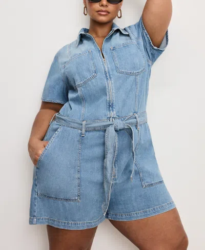 Good American Womens Indigo786 Fit For Success Belted Denim-blend Jumpsuit Xs In Blue