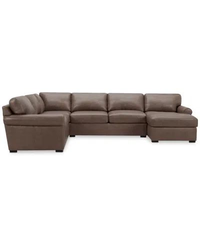 Macy's Radley Roll Arm 132" 6-pc. Leather Square Corner Chaise Sectional, Exclusively At